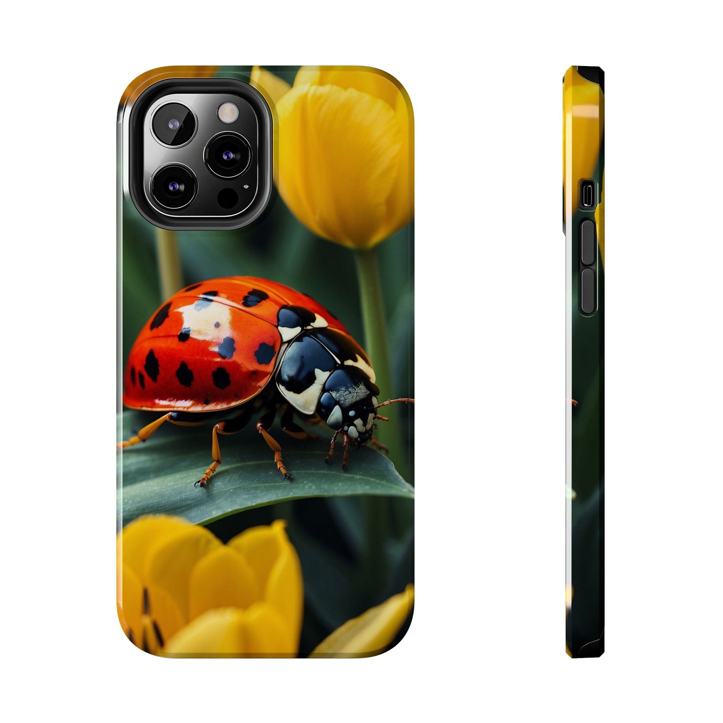 iPhone Case: Vibrant Ladybug Amidst a Lush Yellow Flower Garden