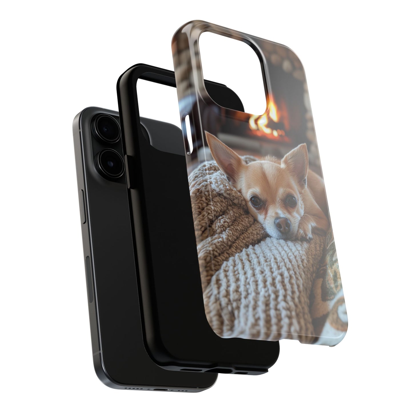 Relaxing Chihuahua by Fireplace iPhone Case – Warm and Stylish Protection