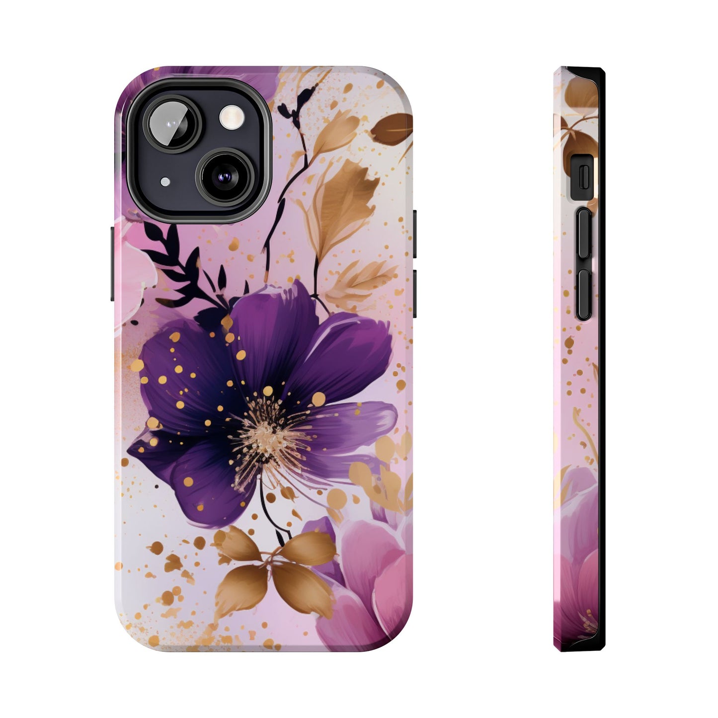 Elegant Purple & Gold Floral iPhone Case - Luxe Flower Design