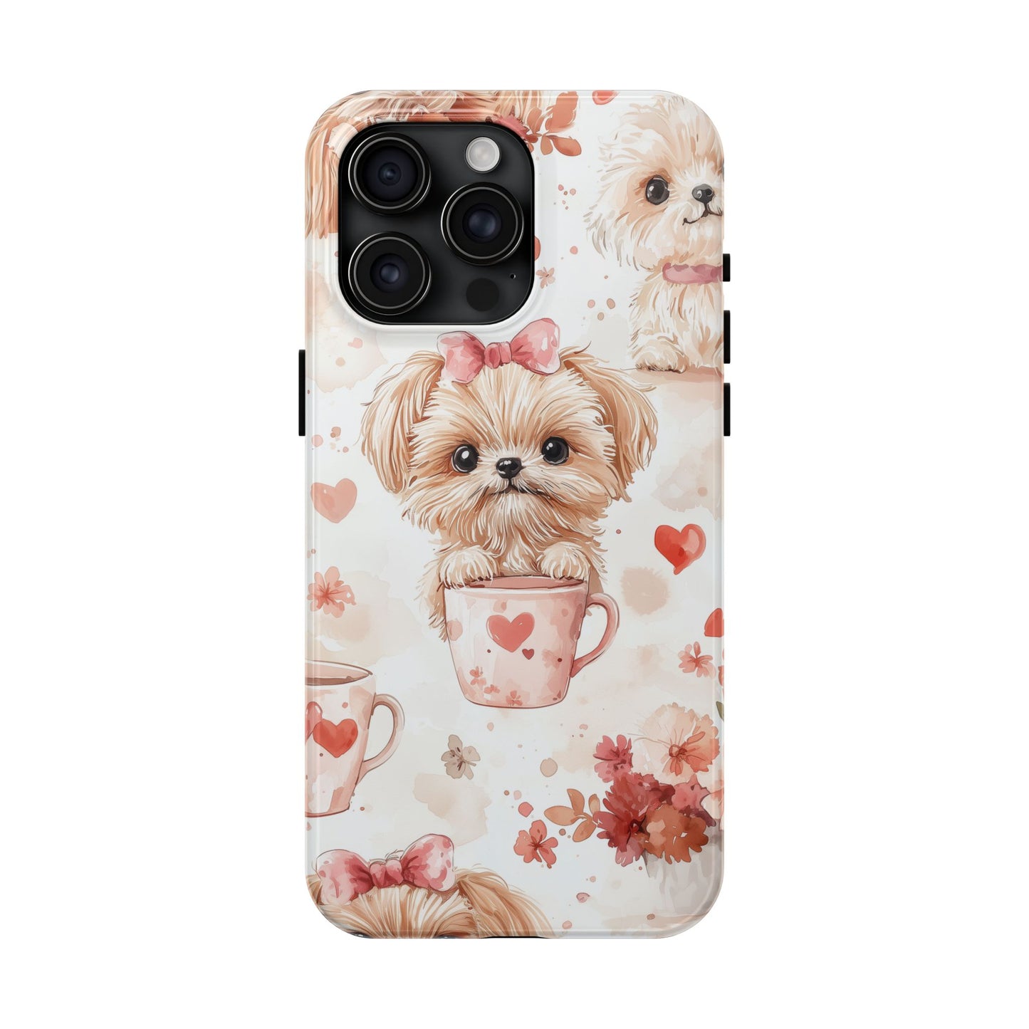 Puppies & Heart Mugs iPhone Case – Sweet Dog & Floral Design, Shockproof & Slim - BOGO Cases