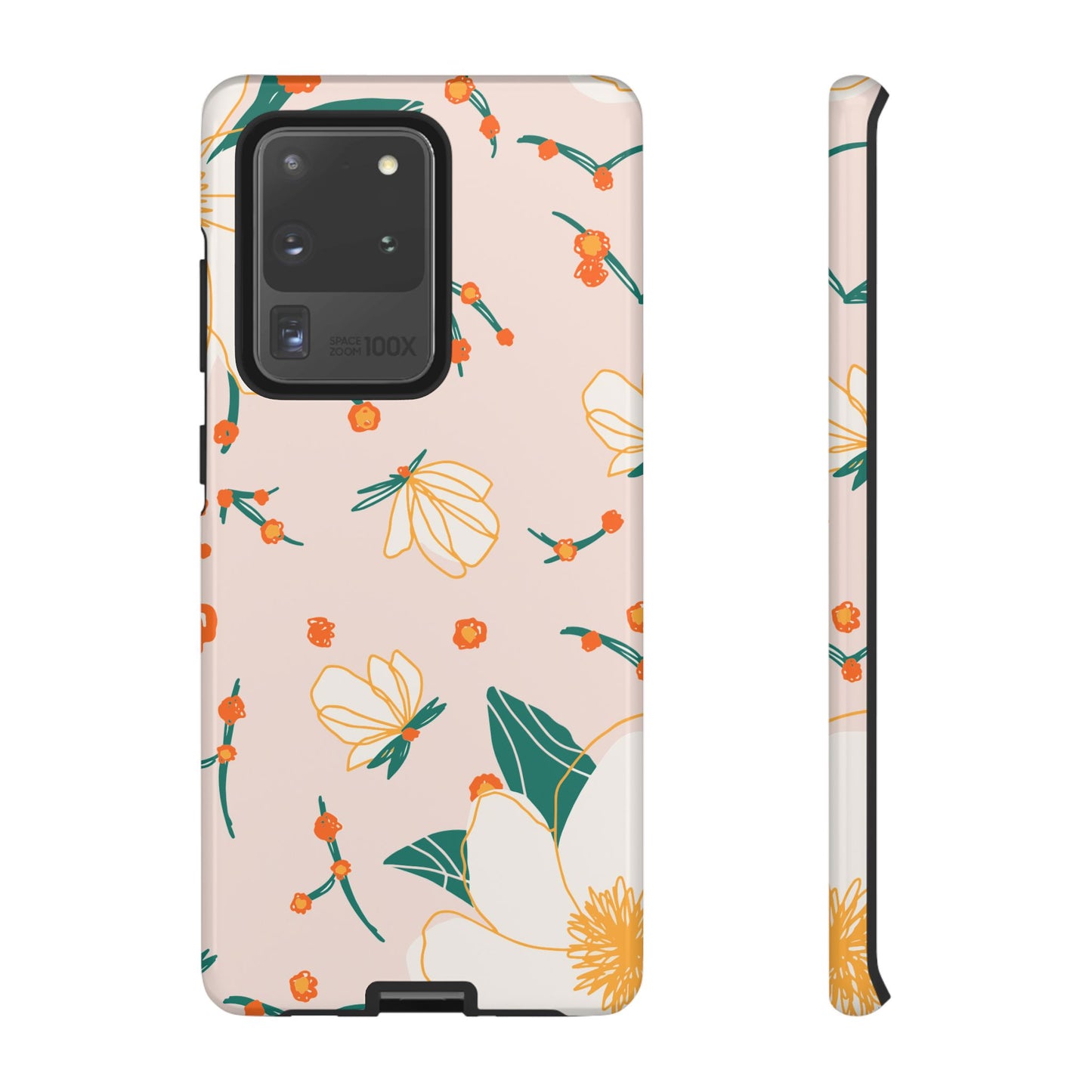 Elegant Magnolia Blossom Tough Samsung Galaxy Case – Soft Blush Background, Shock-Resistant Design