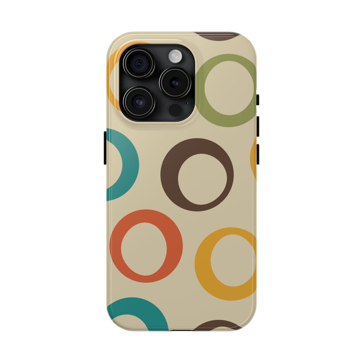 Retro Colorful Rings iPhone Case – Shockproof, Matte Finish, Dual-Layer Protection