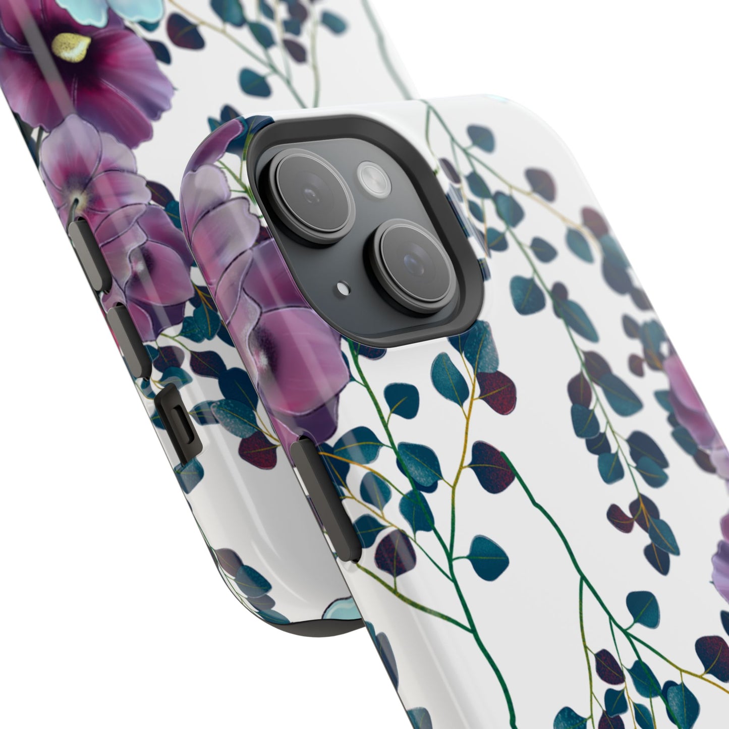 Moody Purple & Teal Floral MagSafe iPhone Series Case – Elegant Botanical Design