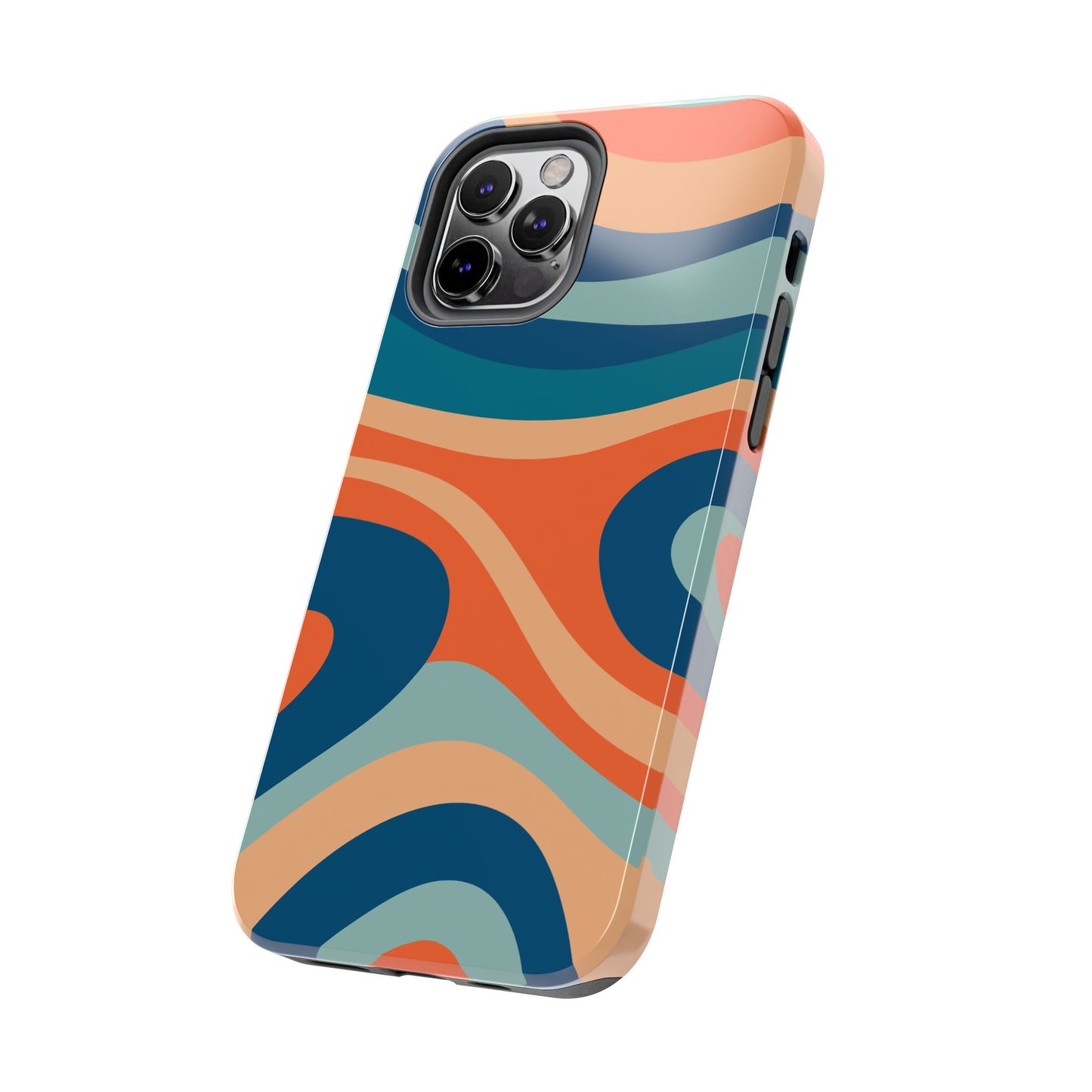Retro Vibe Wavy Stripes iPhone Case – 70s-Inspired in Teal, Orange, and Rust