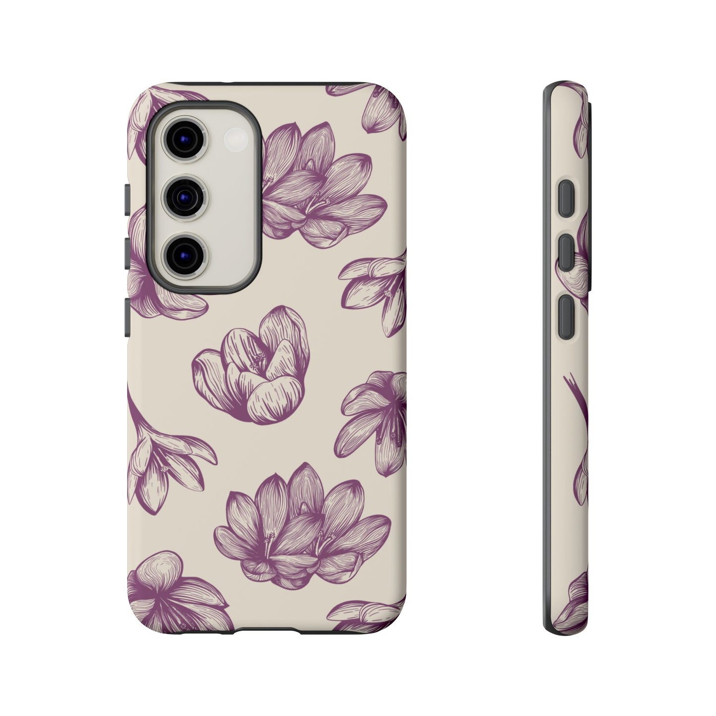 Vintage Botanical Floral Tough Samsung Galaxy  Case – Hand-Drawn Purple Flowers, Shockproof Design