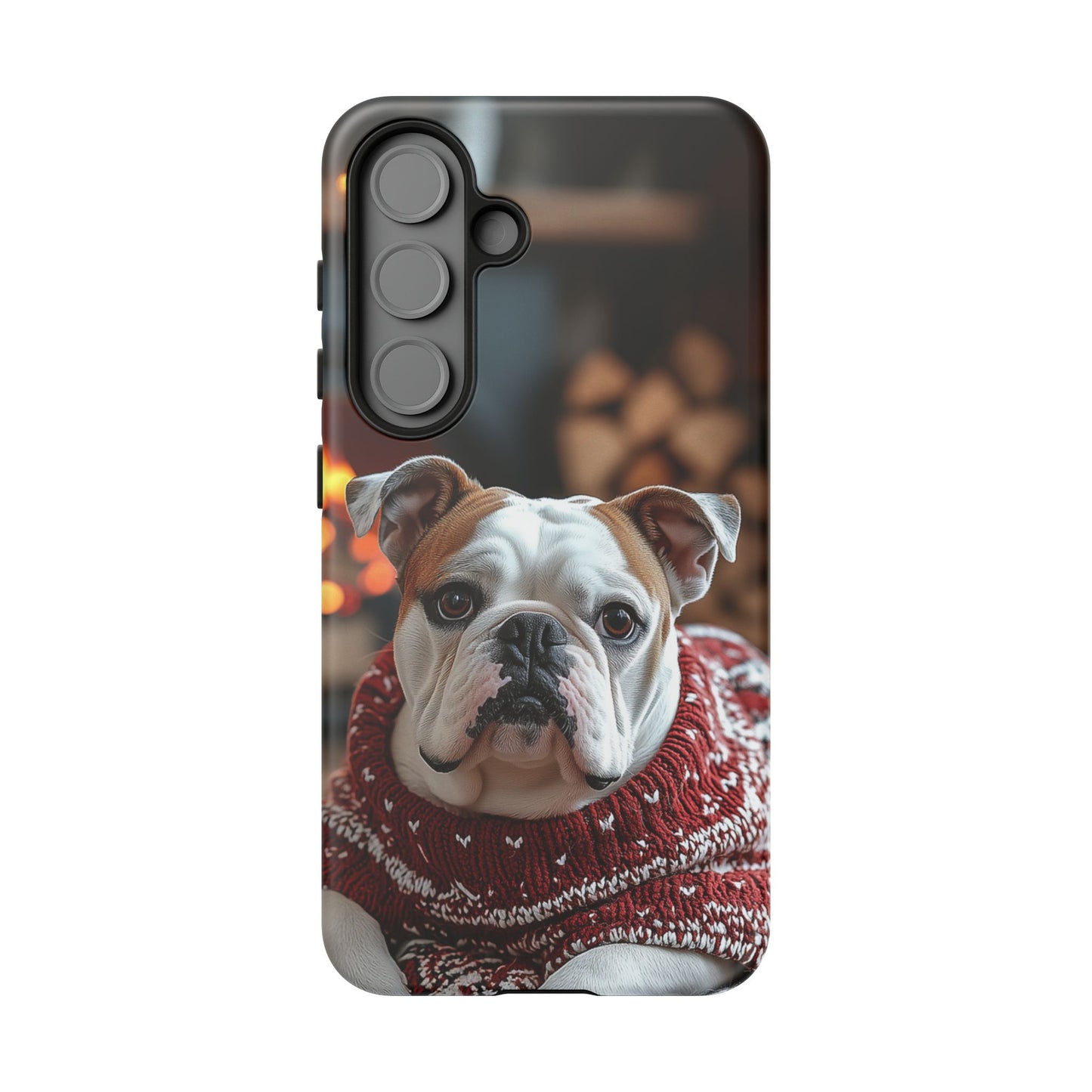 Cozy Bulldog in Sweater Samsung Galaxy Case – Festive Fireplace Protective Cove