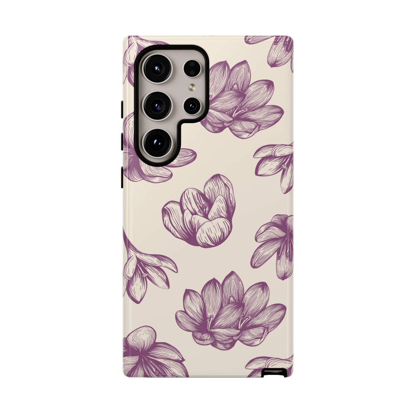 Vintage Botanical Floral Tough Samsung Galaxy  Case – Hand-Drawn Purple Flowers, Shockproof Design