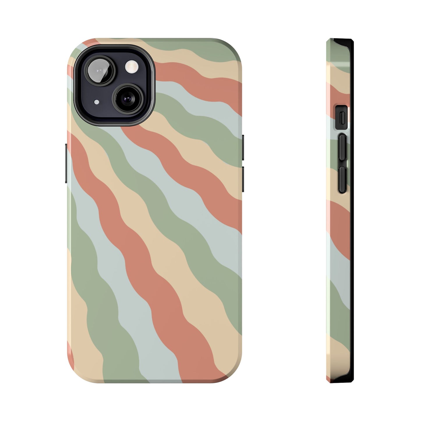 Earthy Retro Waves iPhone Case – 70s-Inspired Wavy Stripes in Soft Green, Cream, and Rust