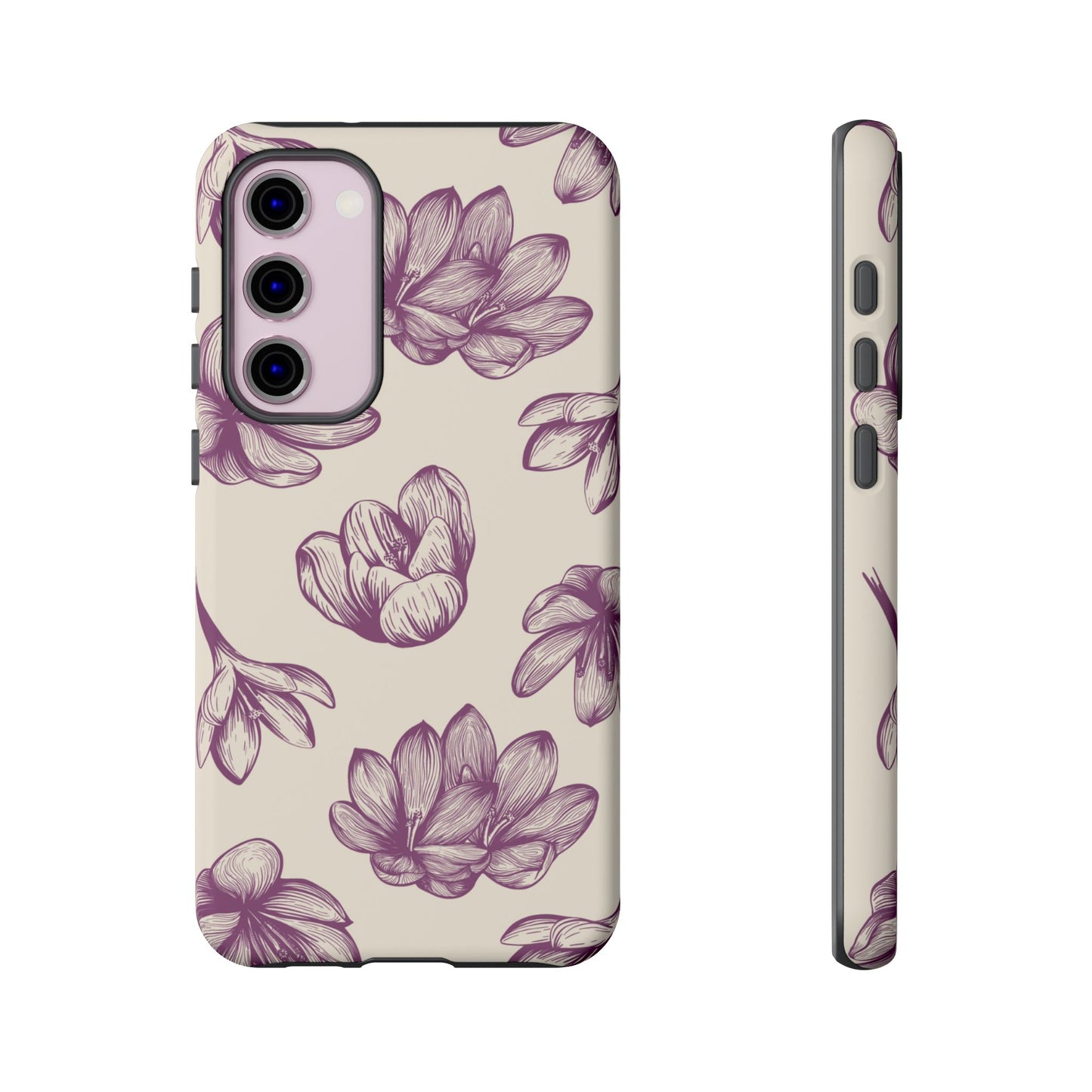 Vintage Botanical Floral Tough Samsung Galaxy  Case – Hand-Drawn Purple Flowers, Shockproof Design