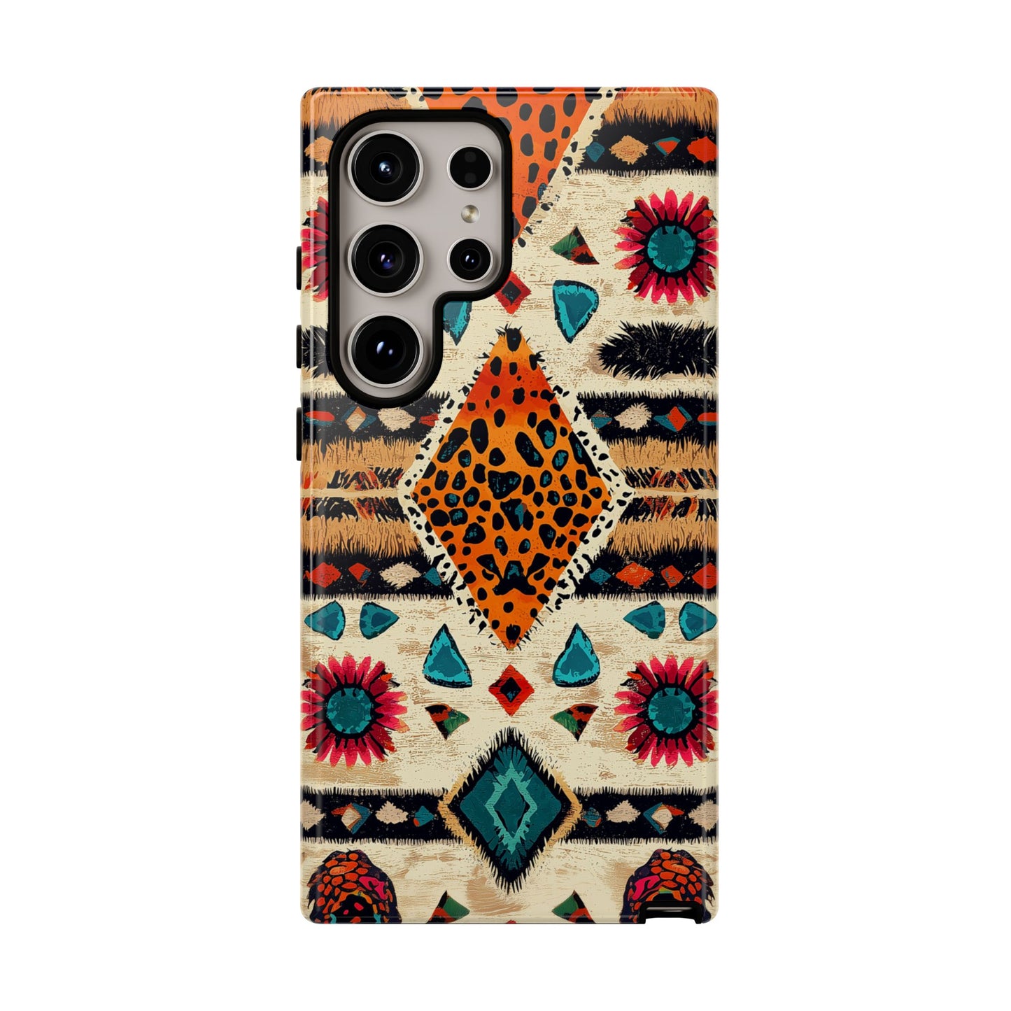 Wild Boho Leopard Print & Floral Tough Samsung Galaxy  Case – Eclectic Tribal Design, Dual-Layer Protection