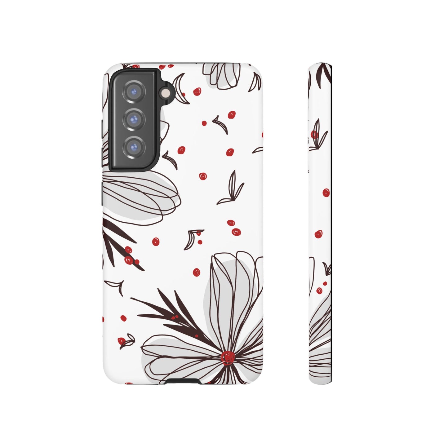 Minimalist Line Art Floral Tough Samsung Galaxy  Case – Bold Red and Black Design, Shockproof Protection