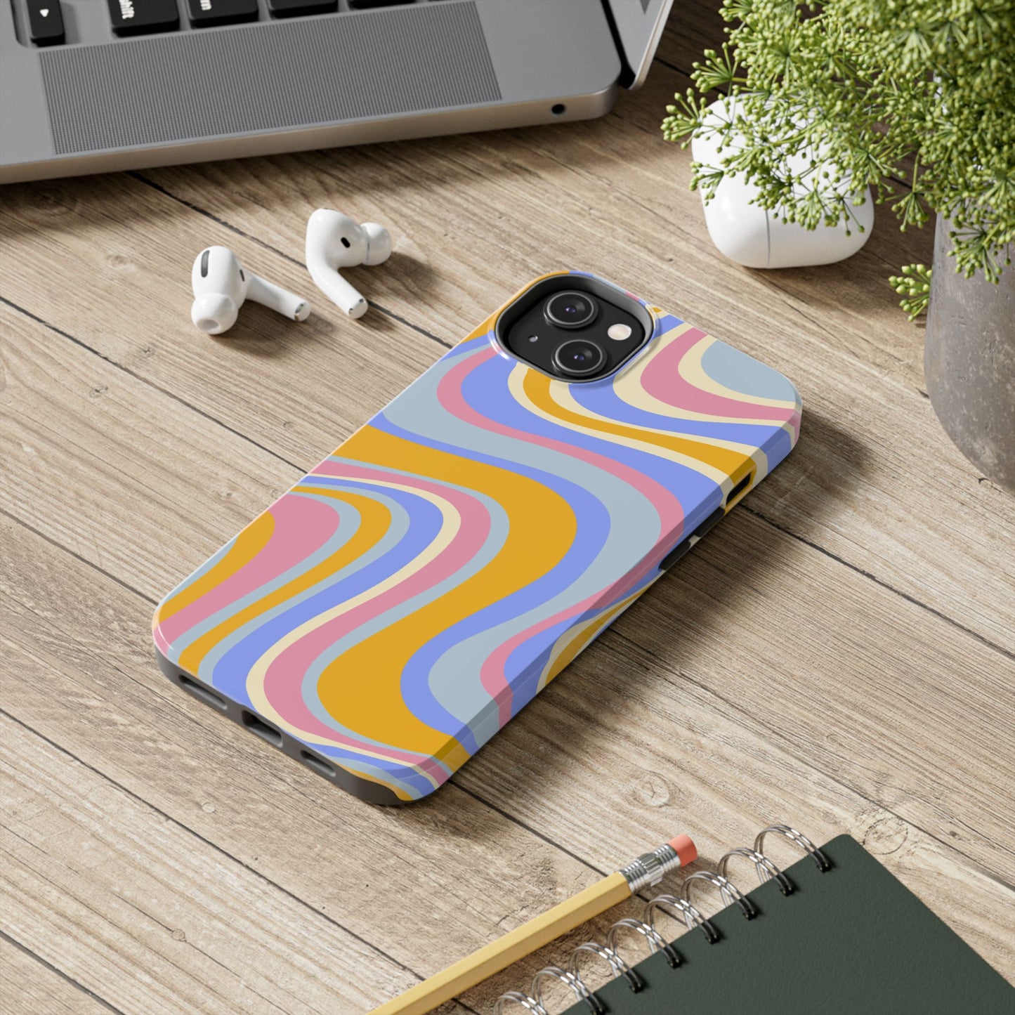 Groovy Pastel Waves iPhone Case – 70s-Inspired Design with Dual-Layer Protection