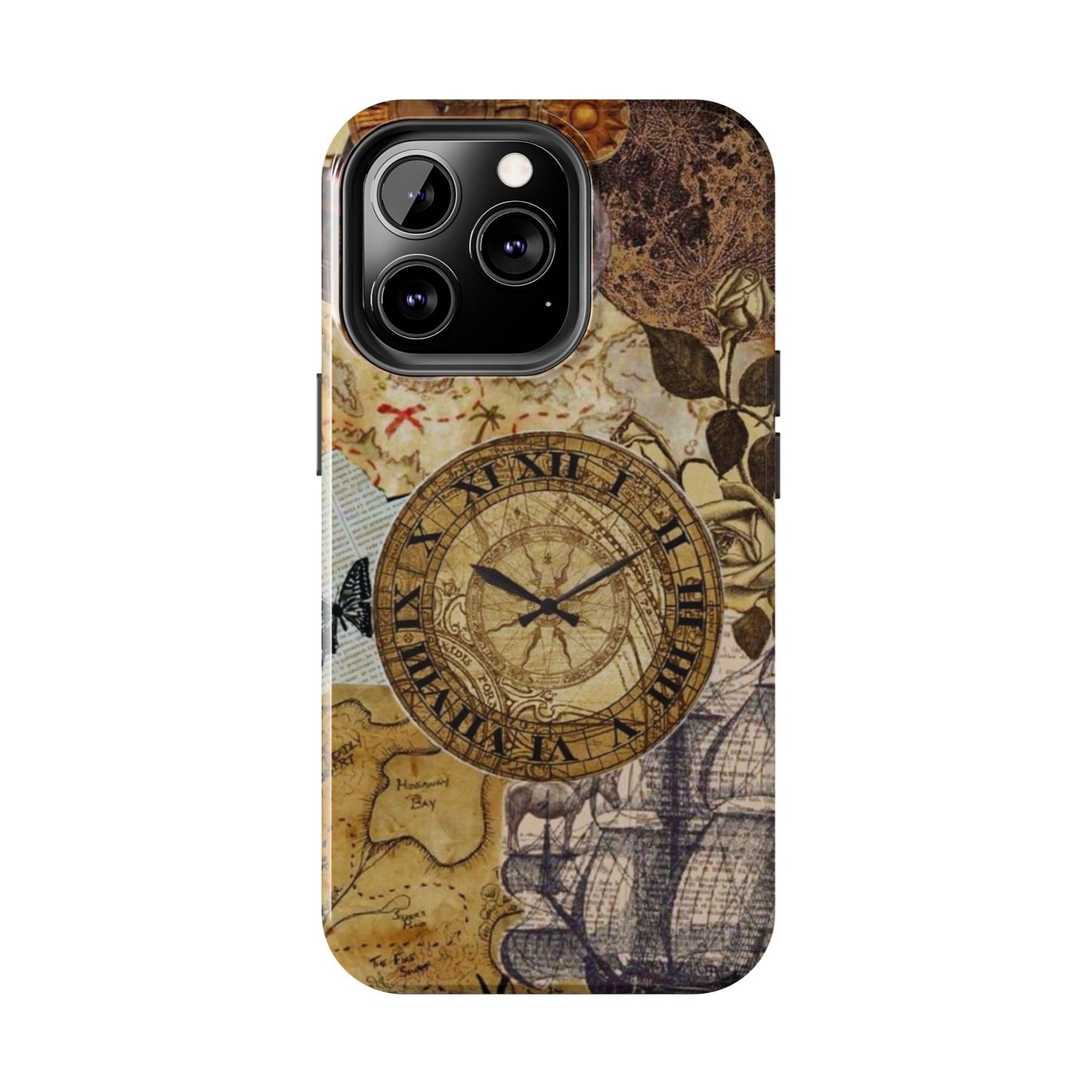 Steampunk Vintage Adventure iPhone Case – Dual - Layer Protection with Antique Map and Clock Design - BOGO Cases