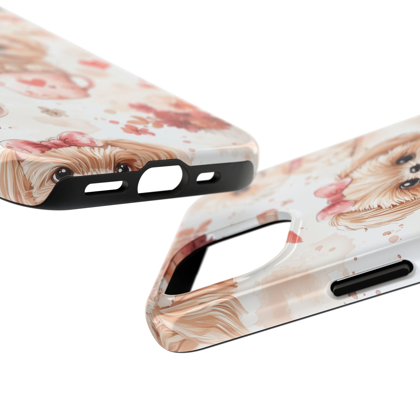 Puppies & Heart Mugs iPhone Case – Sweet Dog & Floral Design, Shockproof & Slim - BOGO Cases