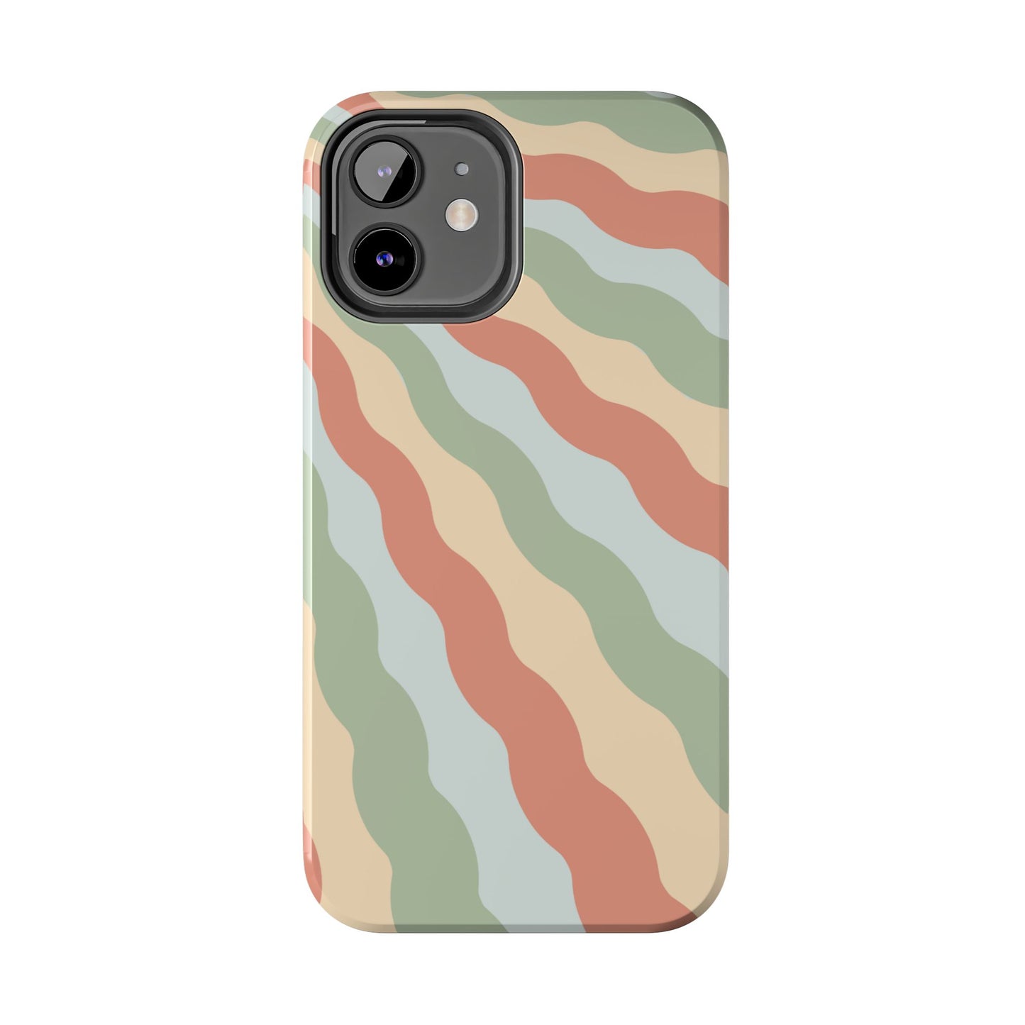 Earthy Retro Waves iPhone Case – 70s-Inspired Wavy Stripes in Soft Green, Cream, and Rust