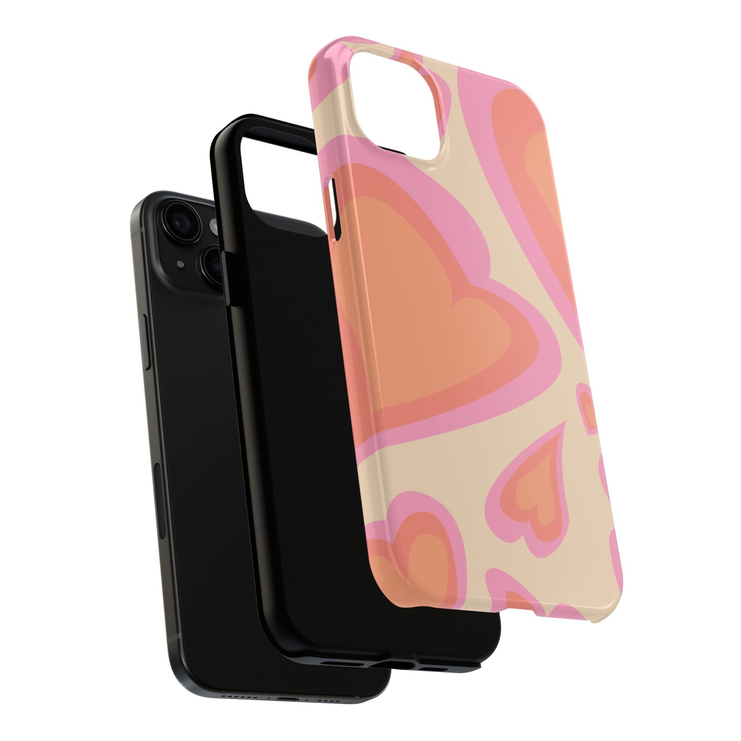 Retro Pink Hearts iPhone Case – Shock-Resistant, Matte Finish, Dual-Layer Protection