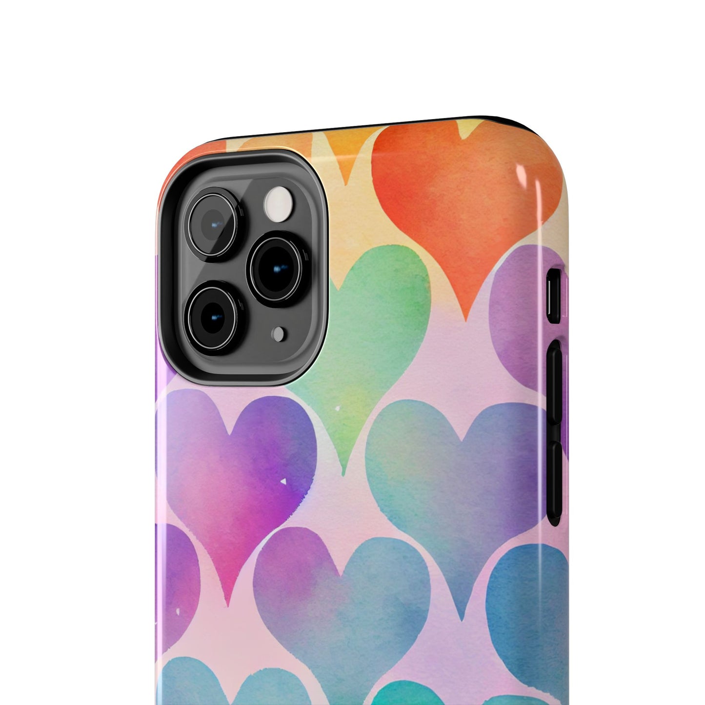 Rainbow Hearts Watercolor iPhone Case – Slim Design, Glossy Finish