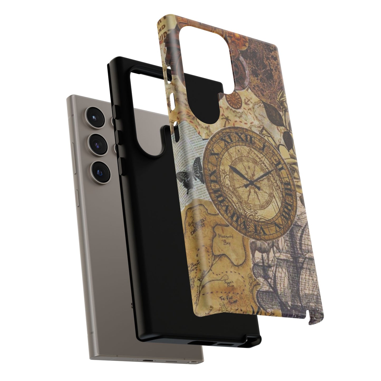 Steampunk Vintage Adventure Samsung Galaxy Case – Dual-Layer Protection with Antique Map and Clock Design