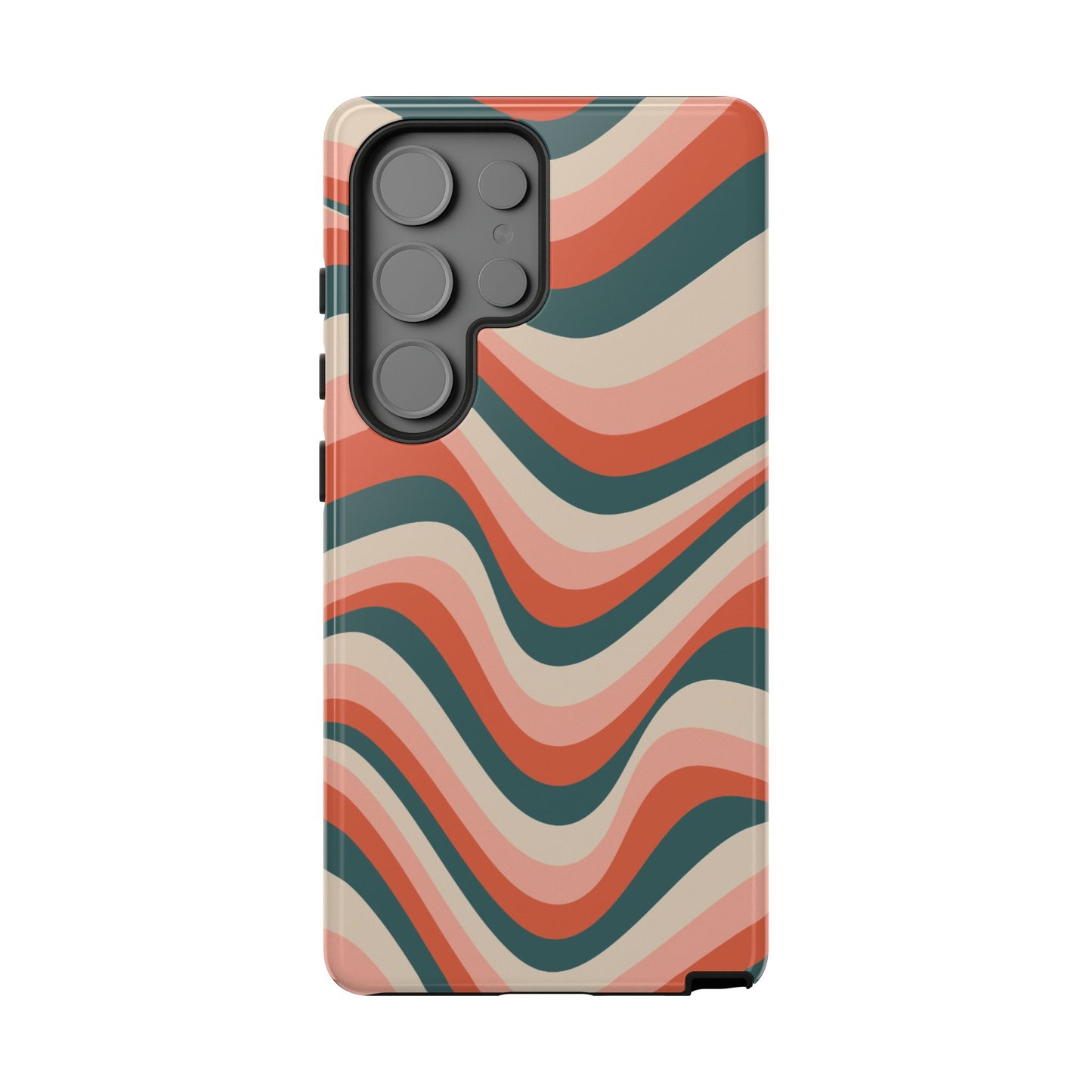 Groovy Waves Samsung Galaxy Case – Retro 70s-Inspired Stripes in Coral, Cream, and Teal
