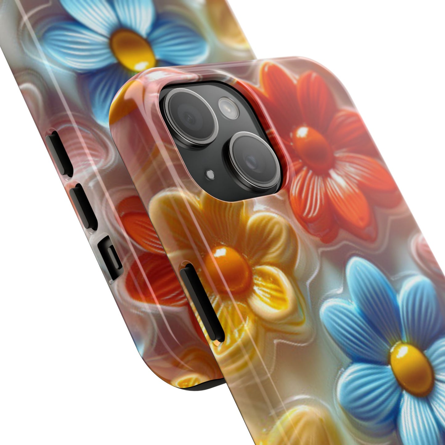 Glossy Retro Flower iPhone Case – Colorful 3D Floral Design, Durable Protection - BOGO Cases