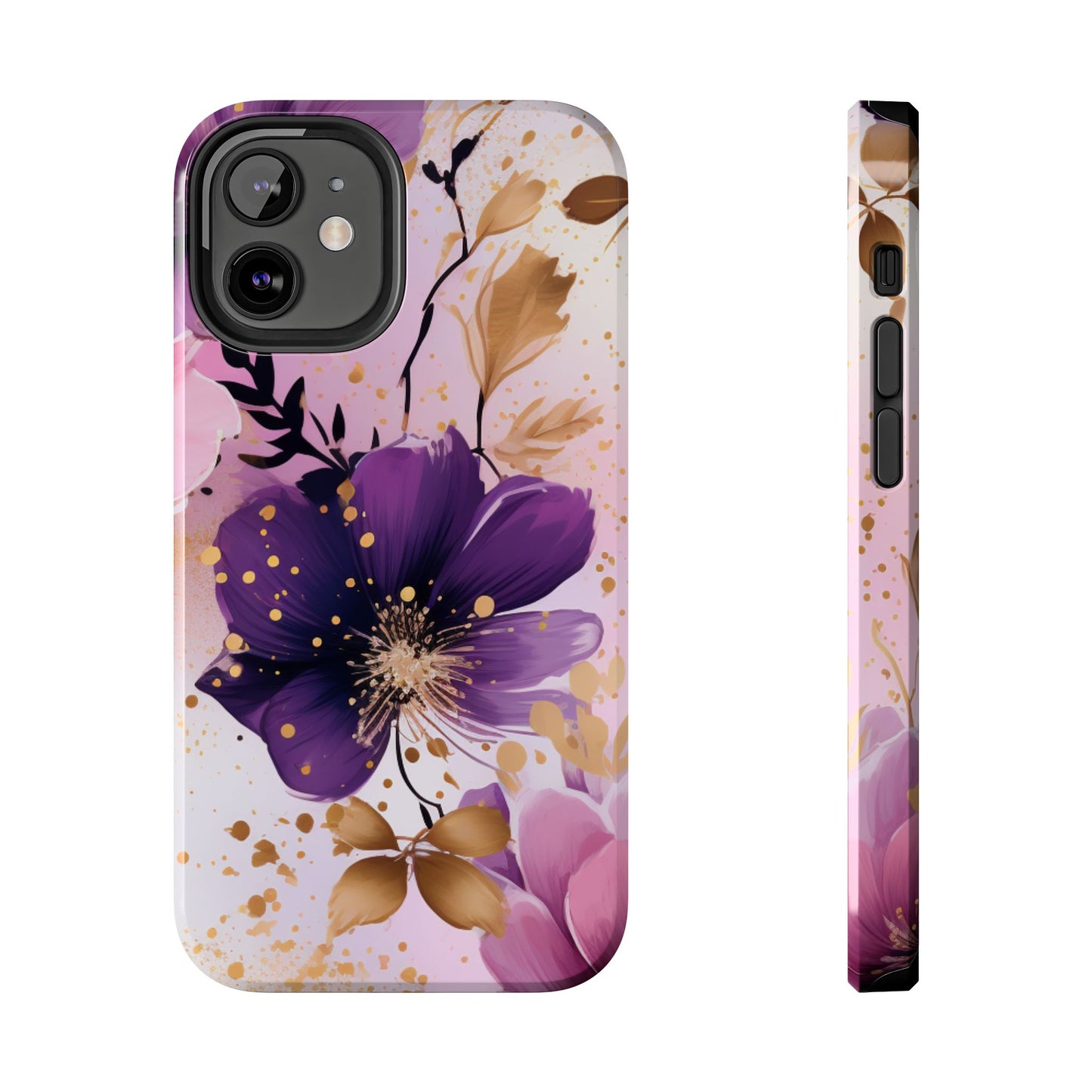 Elegant Purple & Gold Floral iPhone Case - Luxe Flower Design