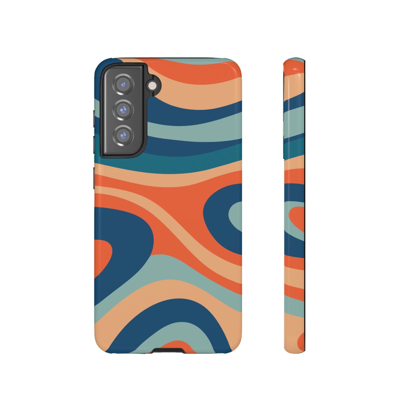 Retro Vibe Wavy Stripes Samsung Galaxy Case – 70s-Inspired in Teal, Orange, and Rust