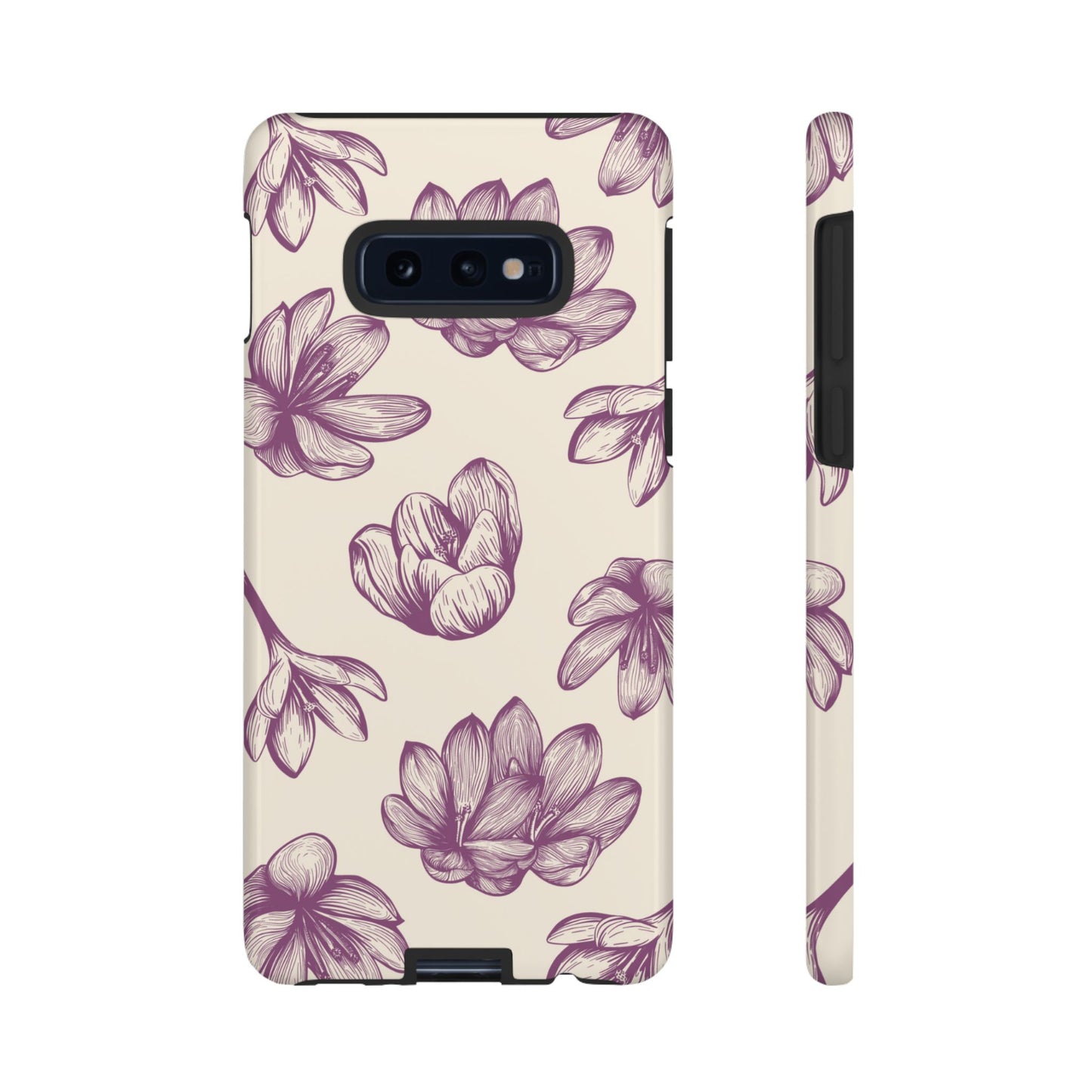 Vintage Botanical Floral Tough Samsung Galaxy  Case – Hand-Drawn Purple Flowers, Shockproof Design