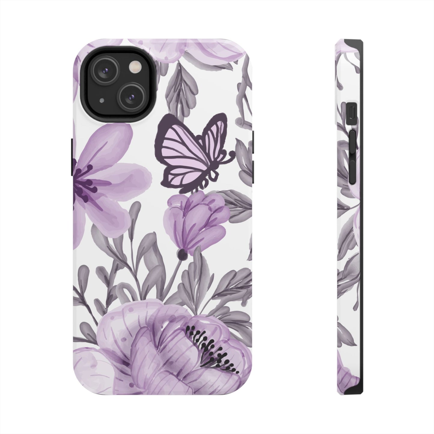 Lavender Bloom Butterfly iPhone Case – Delicate Floral Design with Watercolor Details
