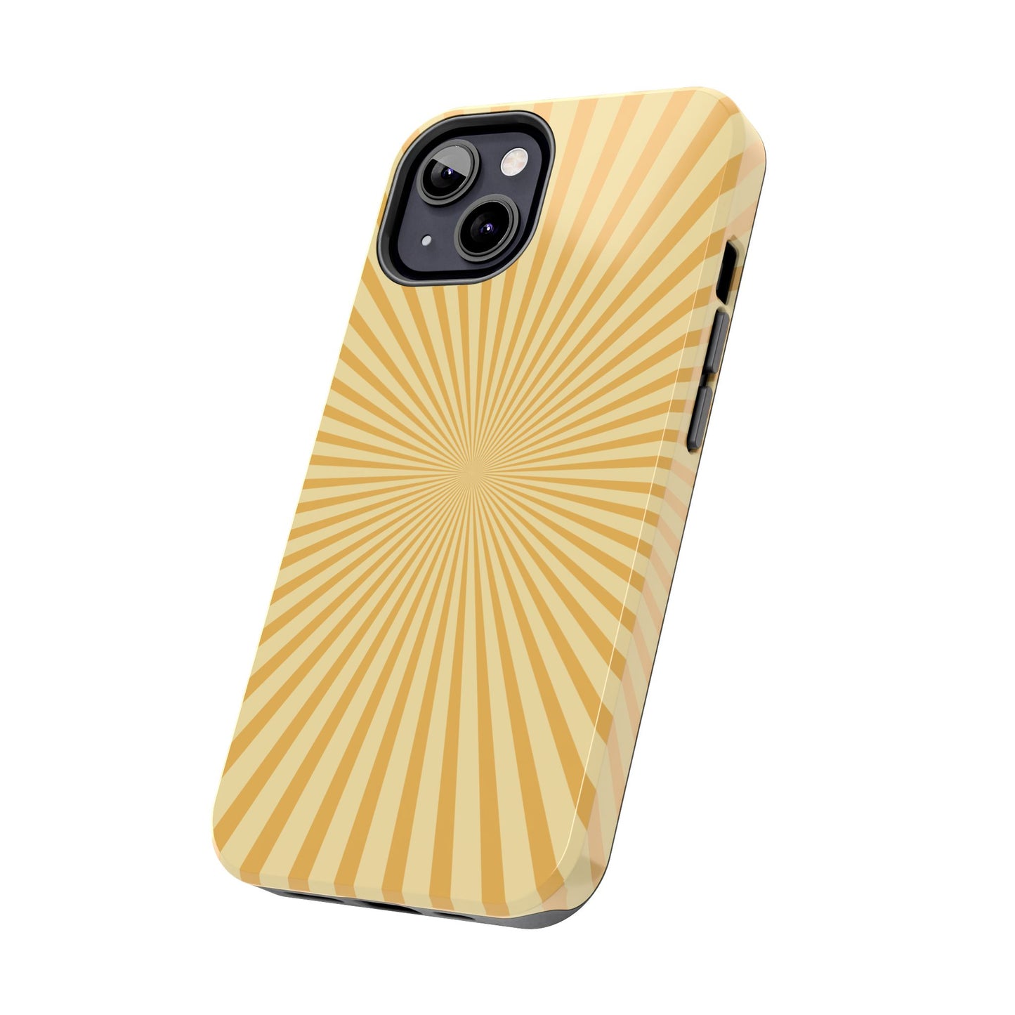 Golden Sunburst iPhone Case – Retro Radiant Design with Dual-Layer Protection