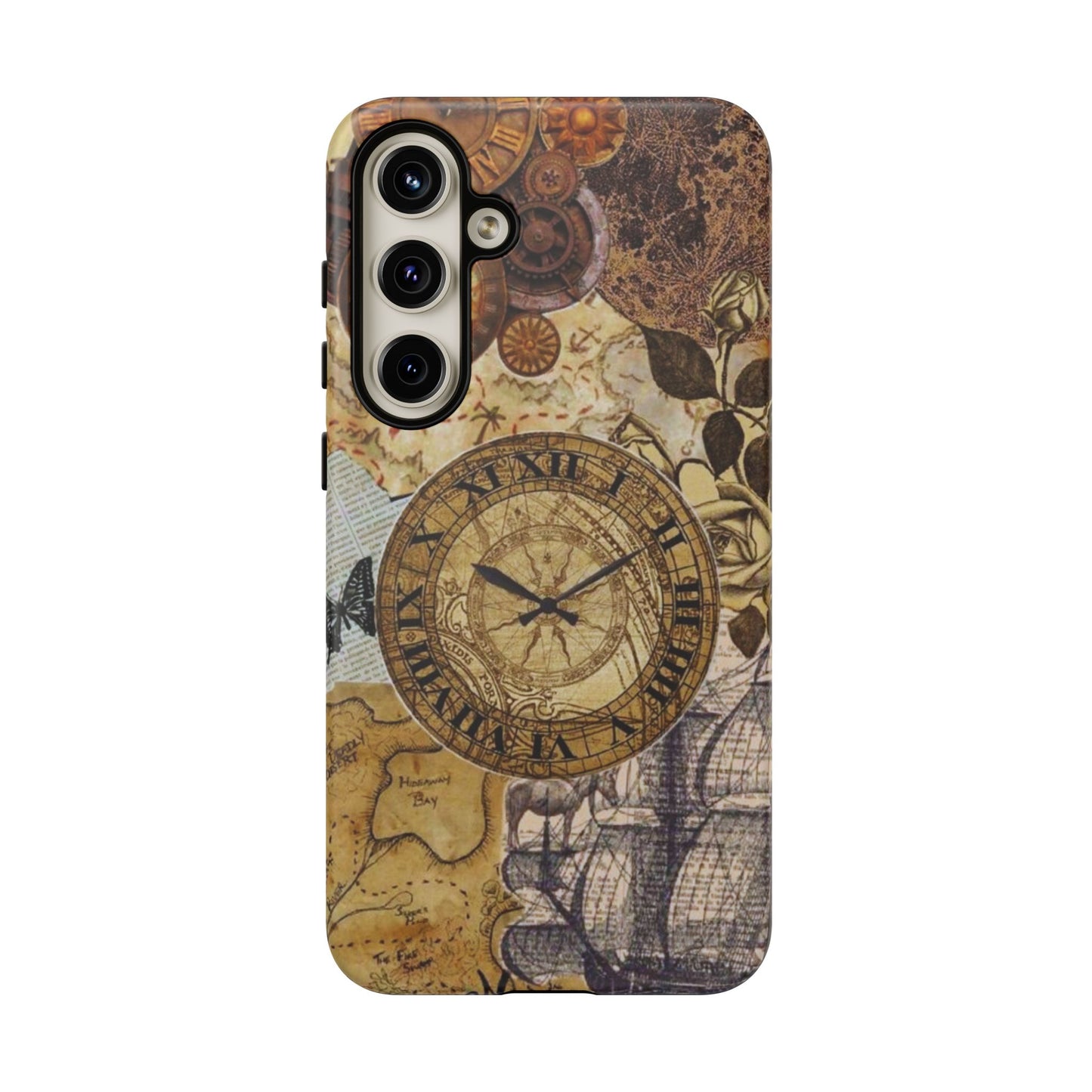 Steampunk Vintage Adventure Samsung Galaxy Case – Dual-Layer Protection with Antique Map and Clock Design