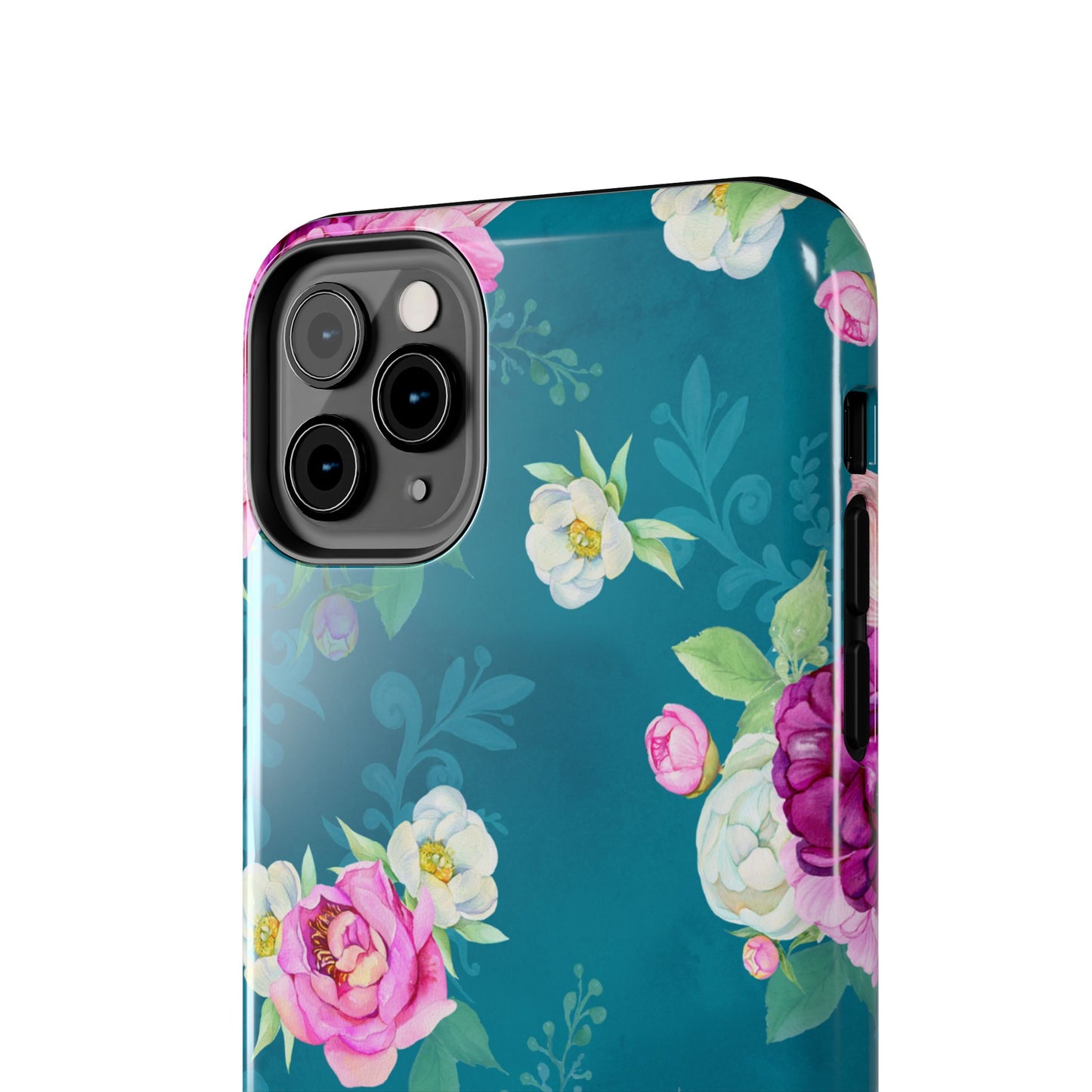 Elegant Peony Bouquet iPhone Case – Deep Teal Background with Romantic Floral Design