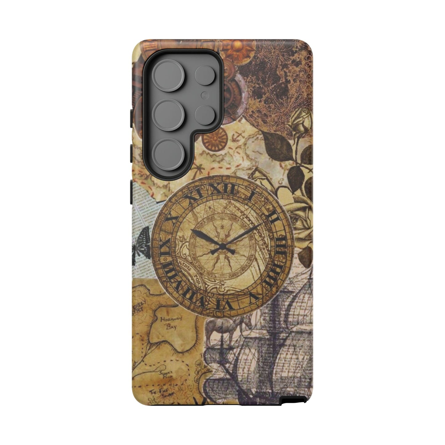 Steampunk Vintage Adventure Samsung Galaxy Case – Dual-Layer Protection with Antique Map and Clock Design