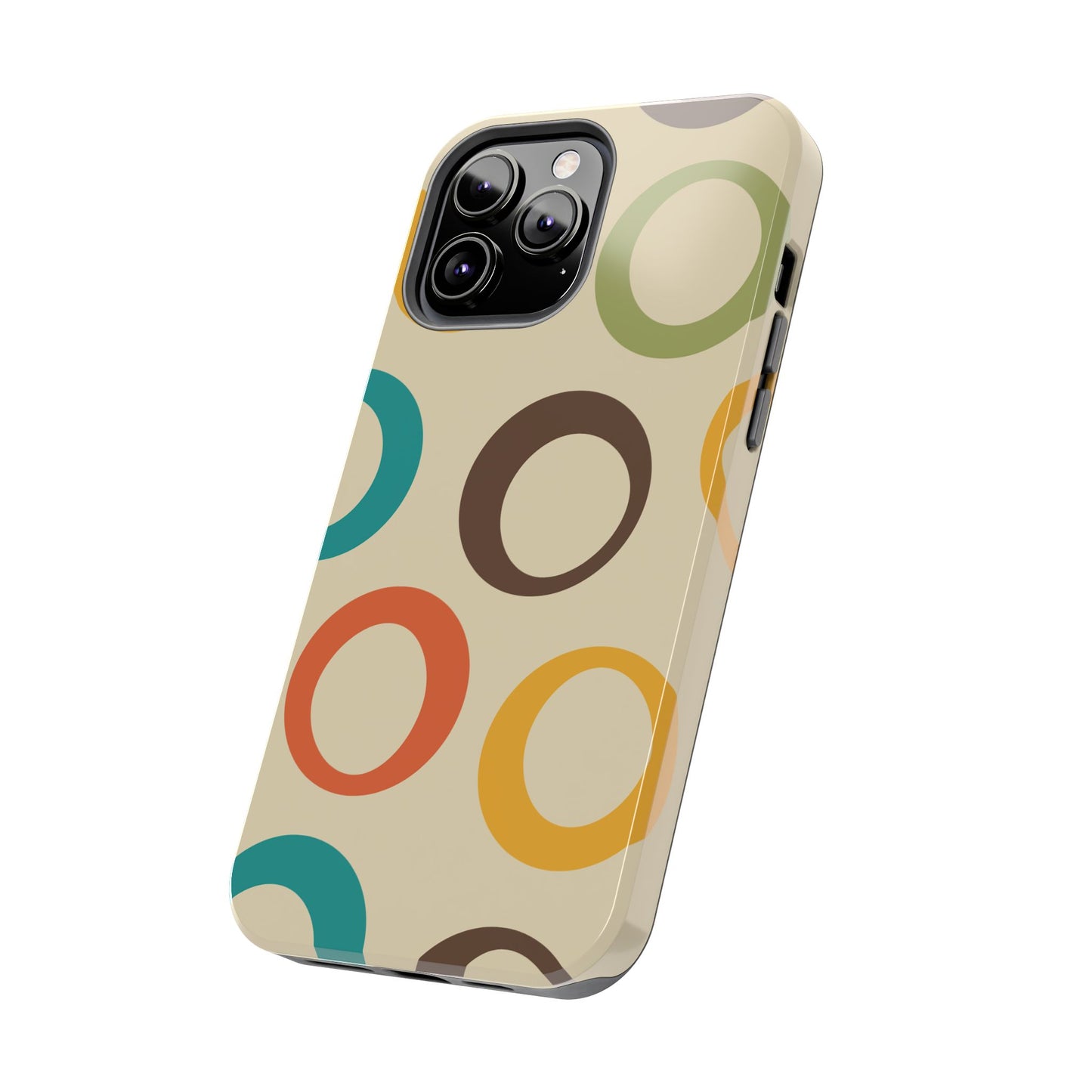 Retro Colorful Rings iPhone Case – Shockproof, Matte Finish, Dual-Layer Protection