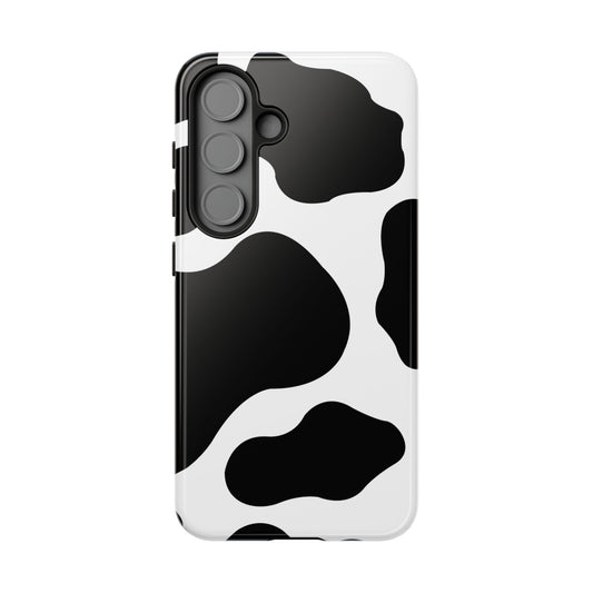 Chic Cow Print Tough Samsung Galaxy Case – Trendy Monochrome Animal Pattern with Dual-Layer Protection