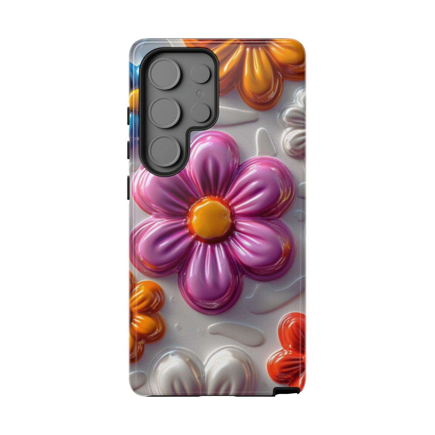 Glossy 3D Floral Samsung Galaxy  Case – Colorful Flower Pattern, Durable Protection