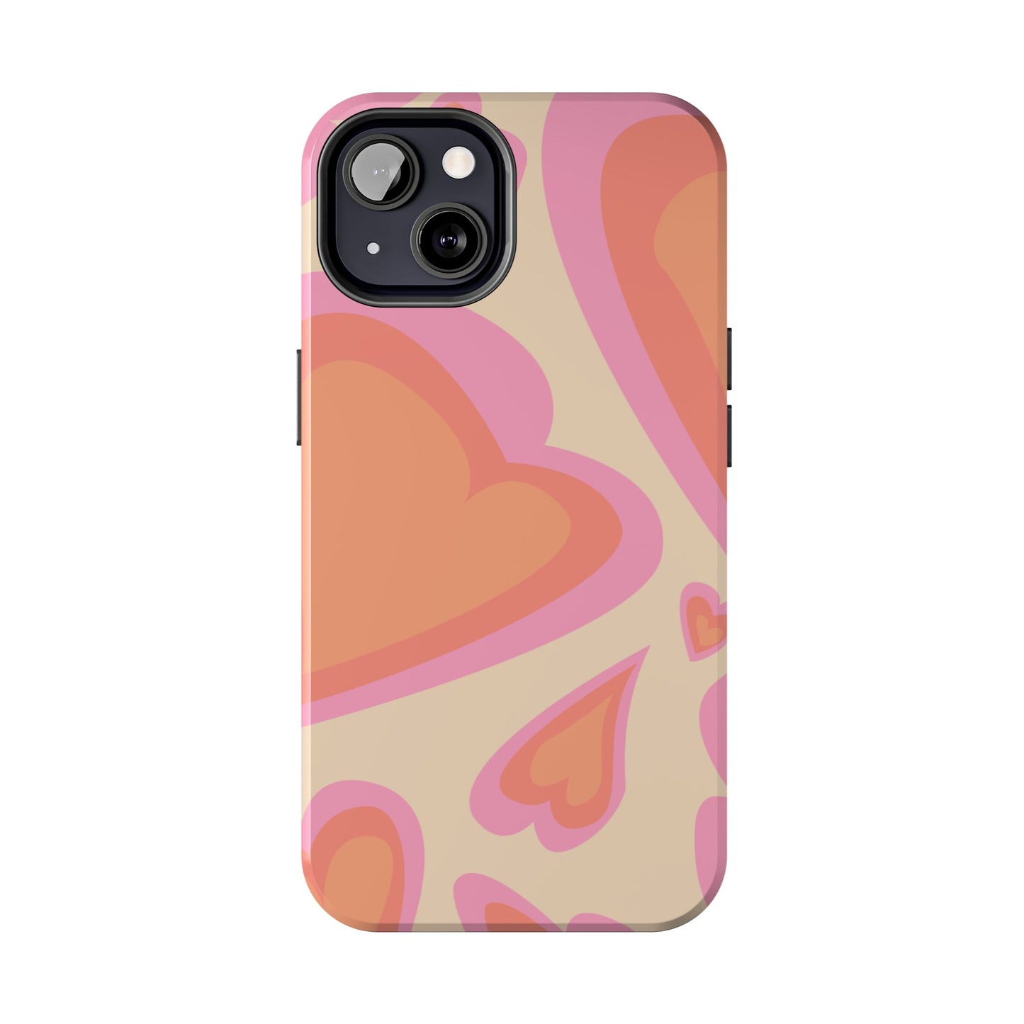 Retro Pink Hearts iPhone Case – Shock-Resistant, Matte Finish, Dual-Layer Protection