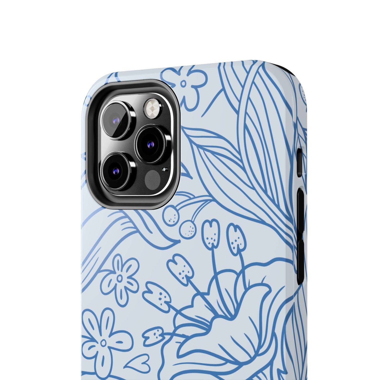 Dusty Blue Floral Line Art Tough iPhone Case – Minimalist Botanical Design with Dual-Layer Protection