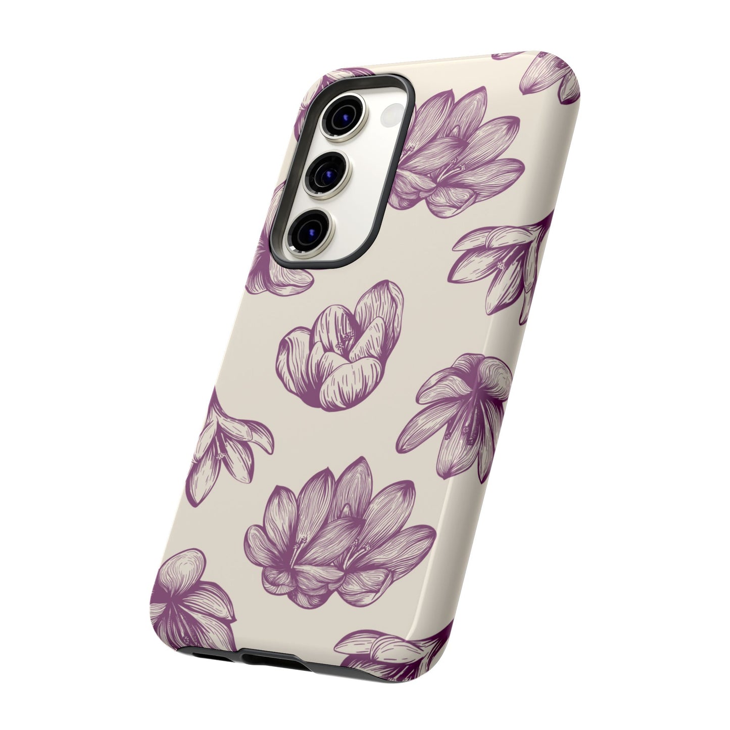 Vintage Botanical Floral Tough Samsung Galaxy  Case – Hand-Drawn Purple Flowers, Shockproof Design