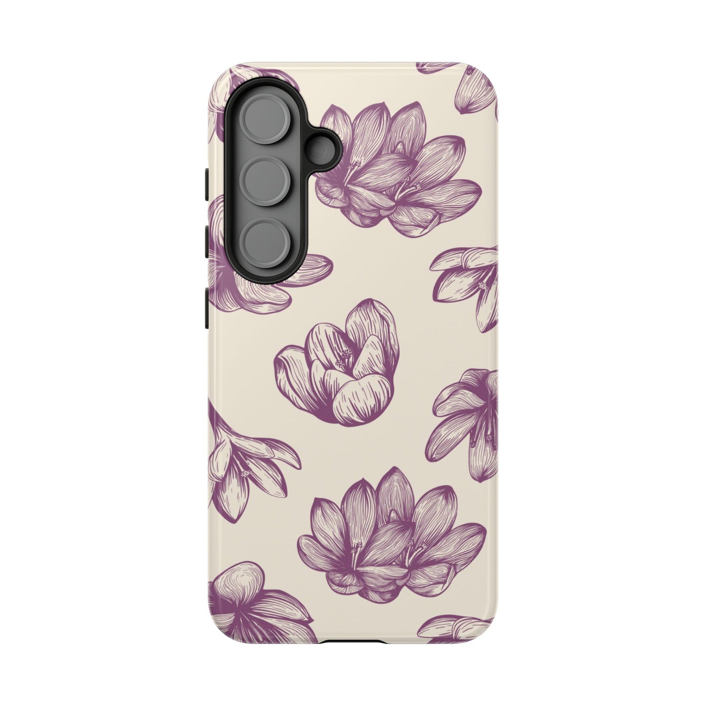 Vintage Botanical Floral Tough Samsung Galaxy  Case – Hand-Drawn Purple Flowers, Shockproof Design