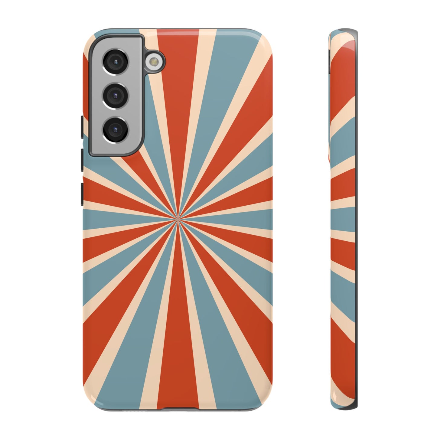 Vintage Blue & Red Sunburst Samsung Galaxy Case – Bold Geometric Pattern, Shock-Resistant Cover