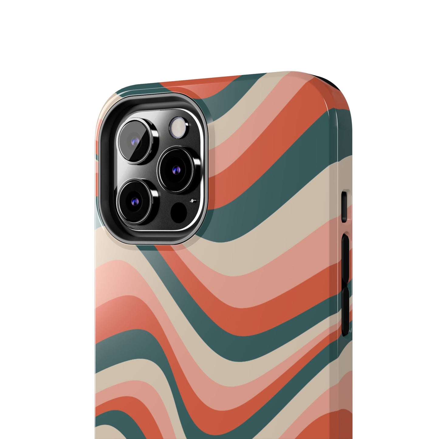 Groovy Waves iPhone Case – Retro 70s-Inspired Stripes in Coral, Cream, and Teal