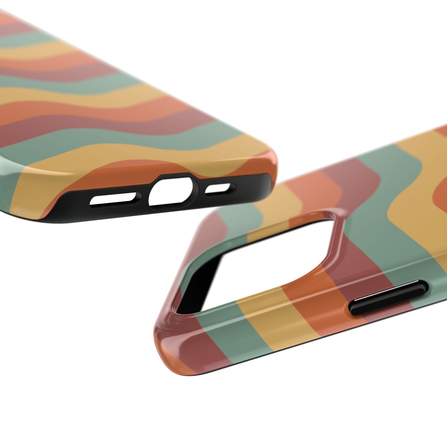 Retro Vibe Wavy Stripes iPhone Case – 70s-Inspired in Teal, Orange, and Rust