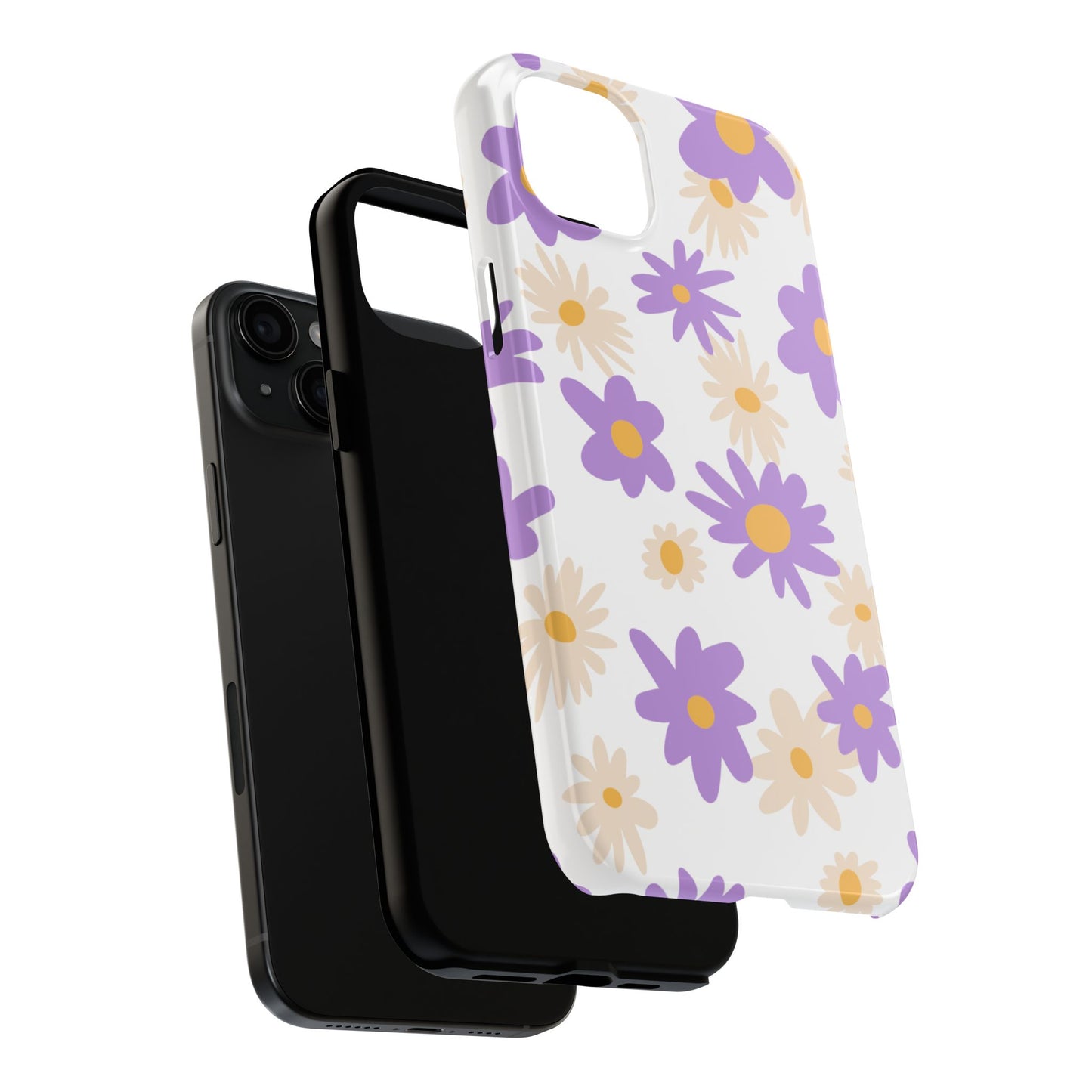 Retro Daisy Flower iPhone Case – Pastel Purple & Cream Floral Design with Matte Finish