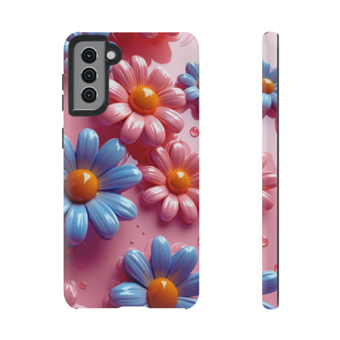 Pastel Daisy 3D Samsung Galaxy  Case – Glossy Pink and Blue Floral Design, Full Protection