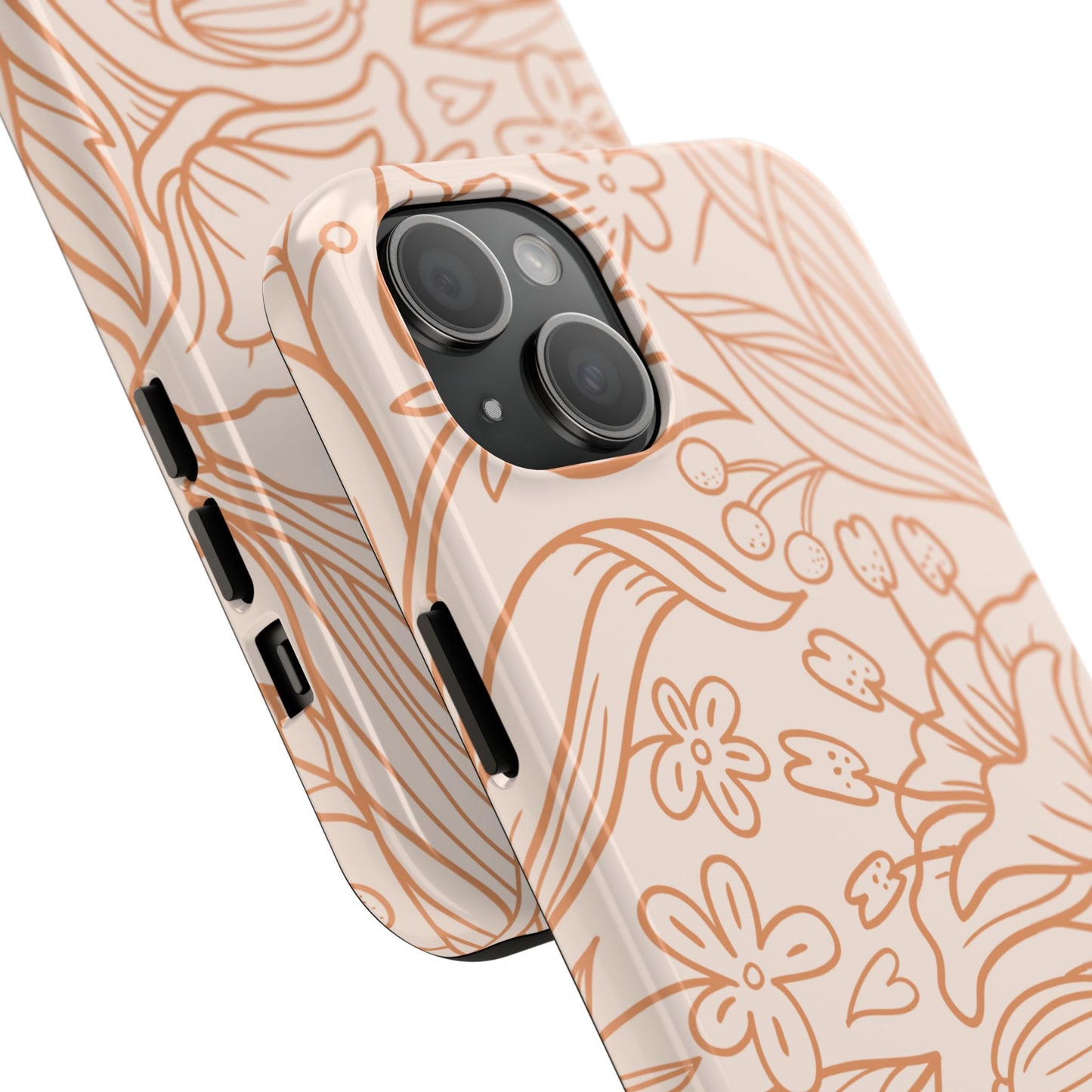 Soft Terracotta Floral Line Art Tough iPhone Case – Minimalist Botanical Design with Dual-Layer Protection