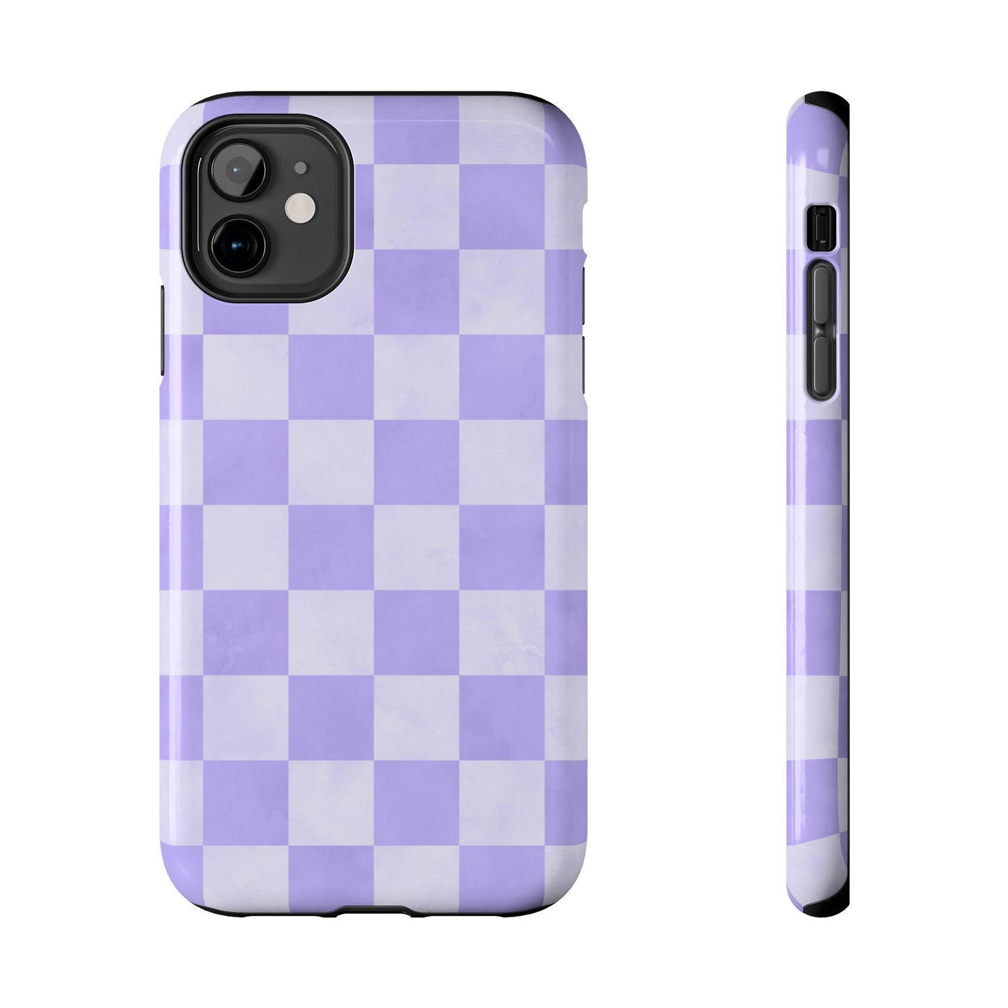Lavender Checkerboard iPhone Case – Shockproof, Smooth Matte Finish, Dual-Layer Design