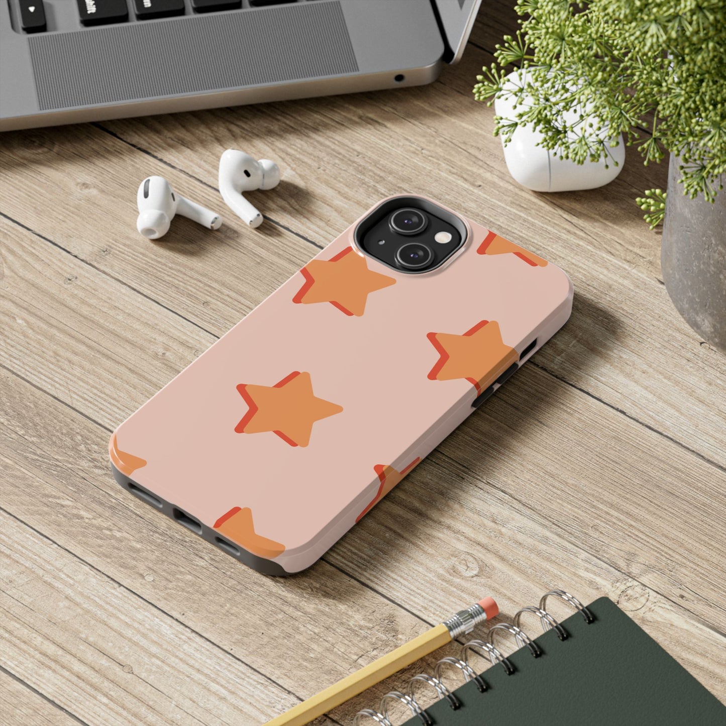 Retro Orange Stars iPhone Case – Shock-Resistant, Smooth Matte Finish, Dual-Layer Design