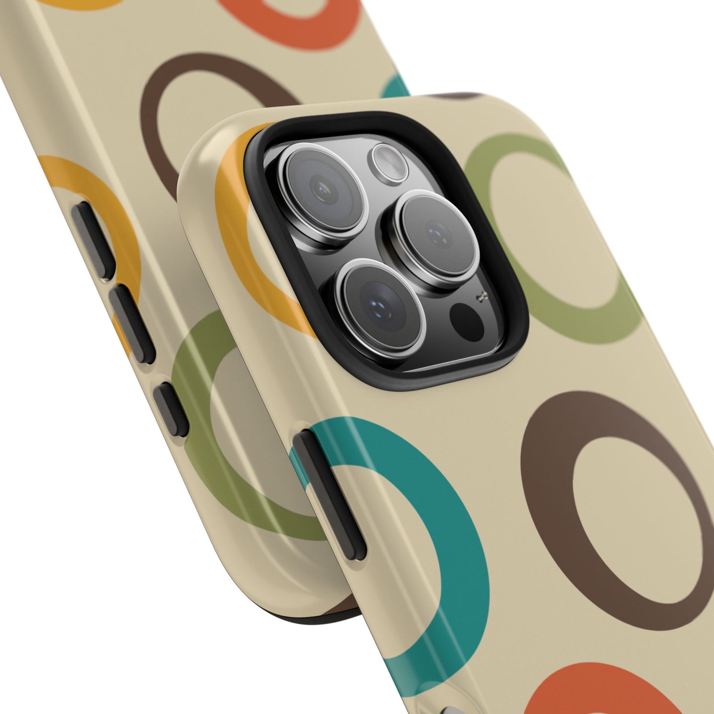 Retro Colorful Rings iPhone Case – Shockproof, Matte Finish, Dual-Layer Protection
