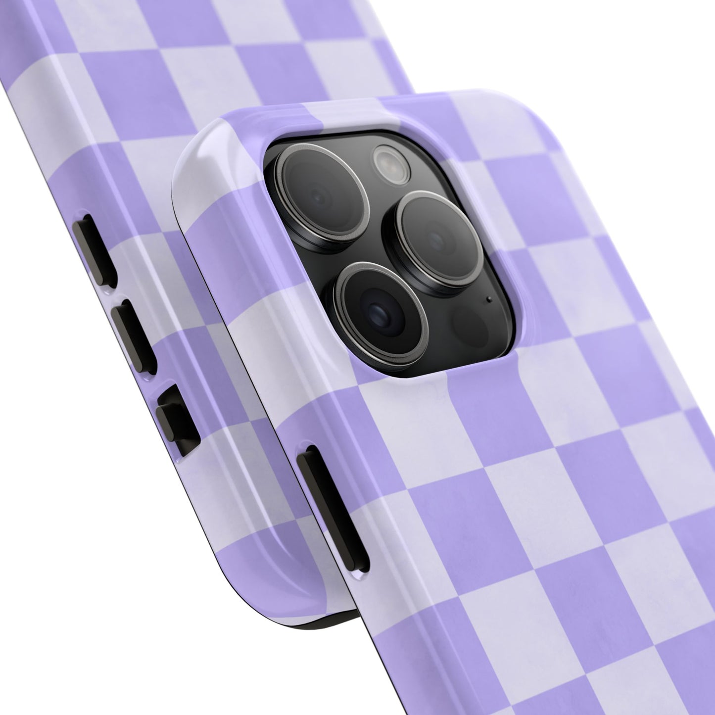 Lavender Checkerboard iPhone Case – Shockproof, Smooth Matte Finish, Dual-Layer Design