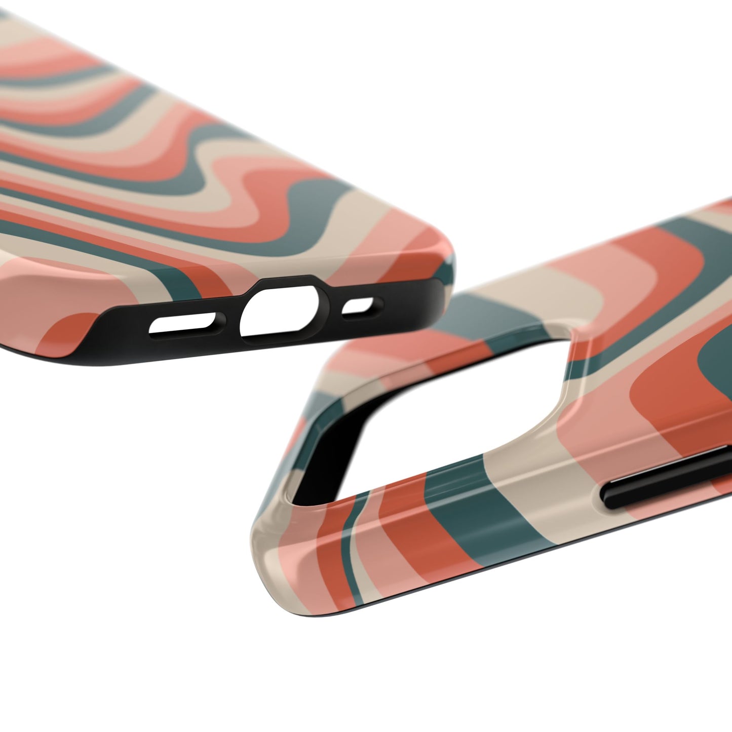 Groovy Waves iPhone Case – Retro 70s-Inspired Stripes in Coral, Cream, and Teal